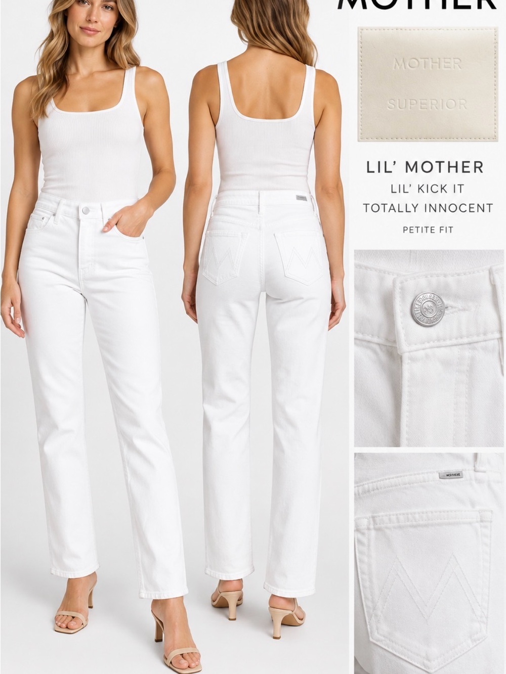 MOTHER Lil’ Kick It Totally Innocent White High Rise Jeans Size 29 Petite